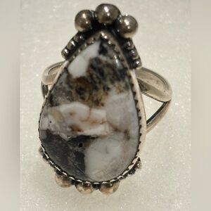 Artisan Crafted White Buffalo Turquoise and Silver 926 Stamped Ring 7